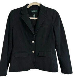 Lauren Ralph Lauren cotton petite blazer with silver buttons spring black dark